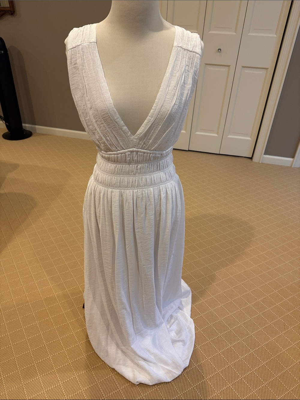 Abercrombie & Fitch White Deep V-Neck Maxi Dress Small T NWT